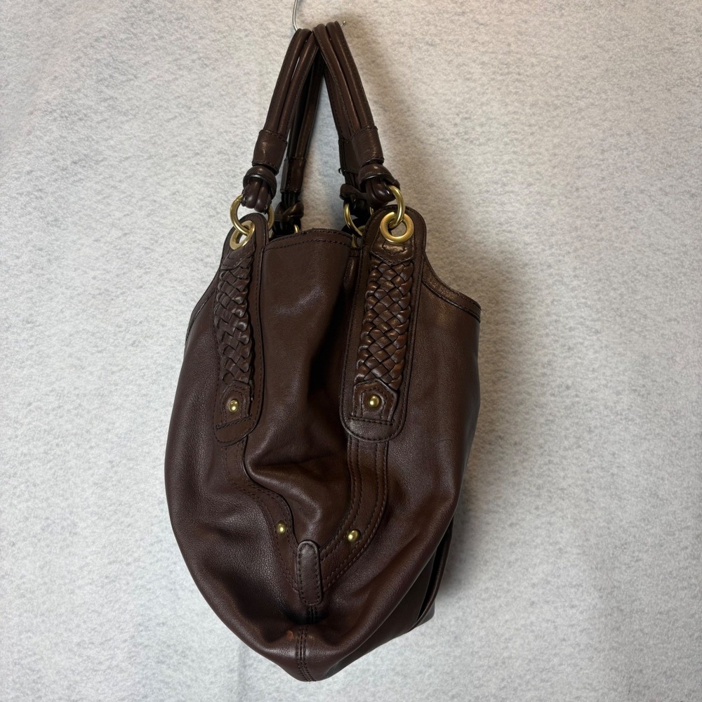 Banana Republic Brown Leather Slouchy Braided Hobo Shoulder Bag Y2K 2008 - Picture 3 of 12